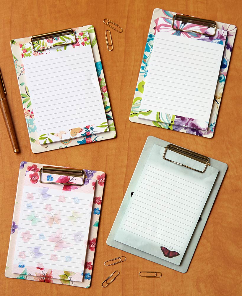 Magnetic Clipboards with Attached Notepads - Butterfly - Set of 4